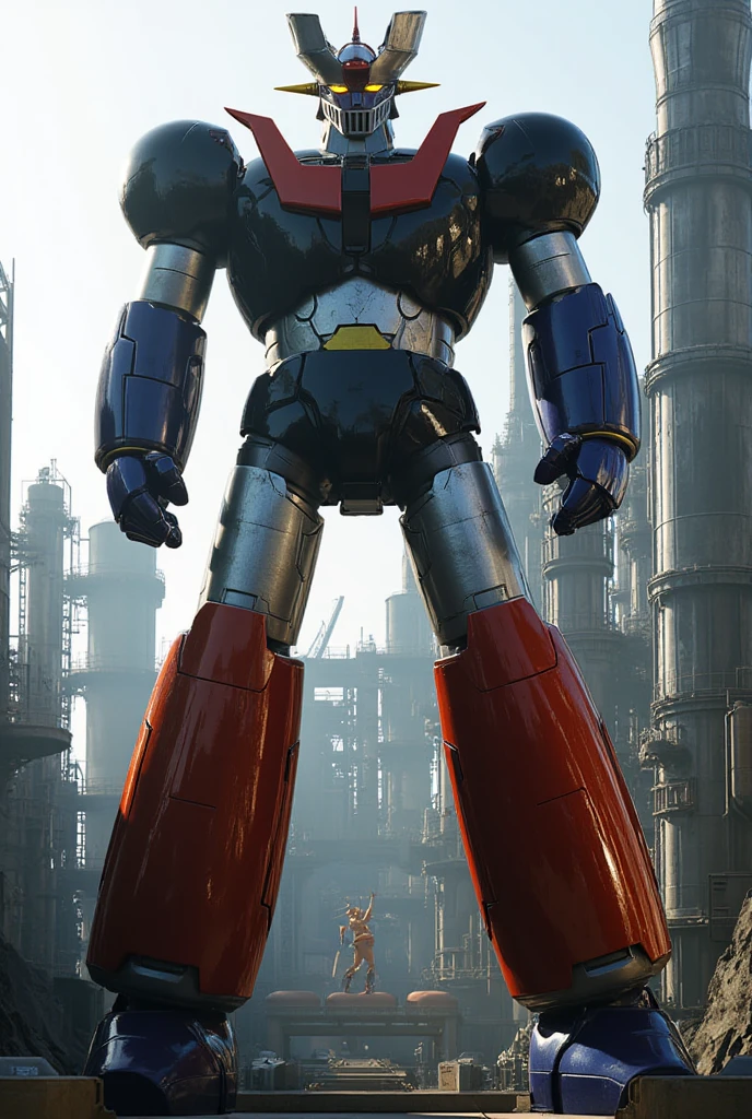  huge hero in a very realistic giant version 「 Great Mazinger Z 」 ,  stands 100 meters high ahead .    nuclear reactor equipment production line made of the latest materials, such as steel, standing 100 meters higher in a forward leaning position  ,   Carbon Fiber  ,   Other industrial elements are also visible  ,   just like the real thing  ,   has been carefully recreated 。.   Installed in a modern industrial environment  ,   Masinger Z standing around  ,   are illuminated by natural light  、  A huge structure highlighted by realistic shadows  . LED light lighting  .    is installed at the Space Science Research Institute Chemical Repair Industry Production and Environmental Science Center  , Illuminated by natural light   ,    are illuminated by natural light  て 、    space development dock 、リアルな影で強調された space development dock   . LED light factory  　