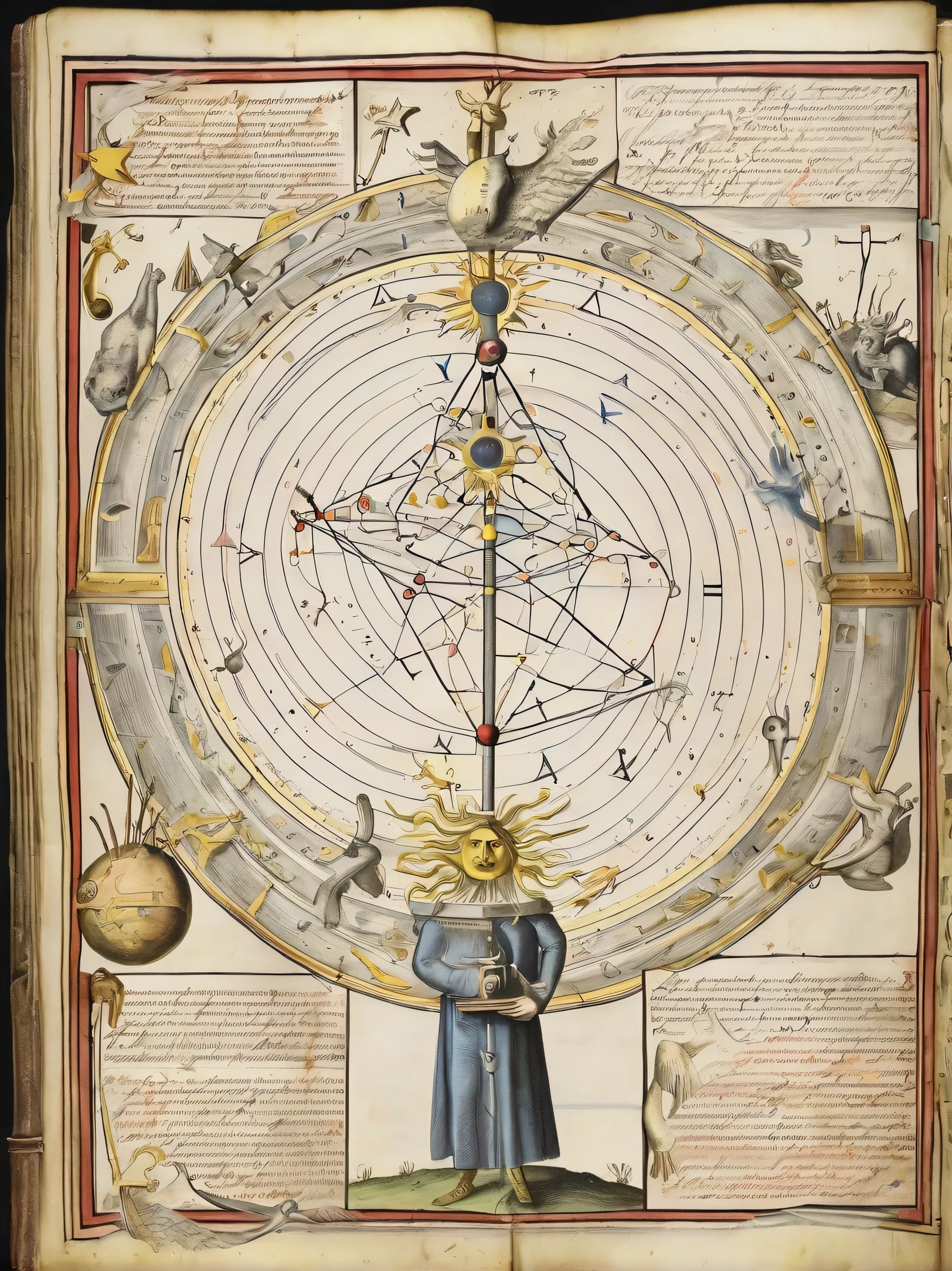 An alchemical manuscript page adorned with celestial constellations and planetary alignments invokes the ancient practice of astrological magic, melding cosmic forces with alchemical transformations:1.4, alchemical manuscript page:1.2, celestial constellations:1.2, planetary alignments:1.1, ancient practice:1.1, astrological magic:1.1, cosmic forces:1.0, alchemical transformations:1.0.
The alchemical page contains a schematic diagram reminiscent of intricate clockwork, reflecting the blend of ancient technology and mystical symbolism that characterizes alchemical tradition:1.4, alchemical page:1.2, schematic diagram:1.2, intricate clockwork:1.1, ancient technology:1.1, mystical symbolism:1.1, alchemical tradition:1.1.
Occult symbols intertwine with representations of ancient machinery on the alchemical page, suggesting a hidden connection between the manipulation of matter and the unseen forces of the universe:1.4, occult symbols:1.2, ancient machinery:1.2, alchemical page:1.1, hidden connection:1.1, manipulation of matter:1.1, unseen forces:1.1, universe:1.0.
The alchemical book page features an illustration of a sorcerer wielding an intricately designed staff, fusing the realms of magic and ancient technology in a single image:1.4, alchemical book page:1.2, illustration of sorcerer:1.2, intricately designed staff:1.1, realms of magic:1.1, ancient technology:1.1, single image:1.1.
An alchemical manuscript page displays a diagram of a mystical automaton, symbolizing the fusion of mechanical innovation and spiritual understanding that alchemy often sought to achieve:1.4, alchemical manuscript page:1.2, diagram of mystical automaton:1.2, mechanical innovation:1.1, spiritual understanding:1.1, alchemy:1.1, sought to achieve:1.1.
Gnostic symbols intertwine with depictions of ancient star maps on the alchemical page, evoking the connection between the cosmos and the pursuit of hidden truths through both Gnostic and alchemical practices:1.4, Gnostic symbols:1.2, depiction