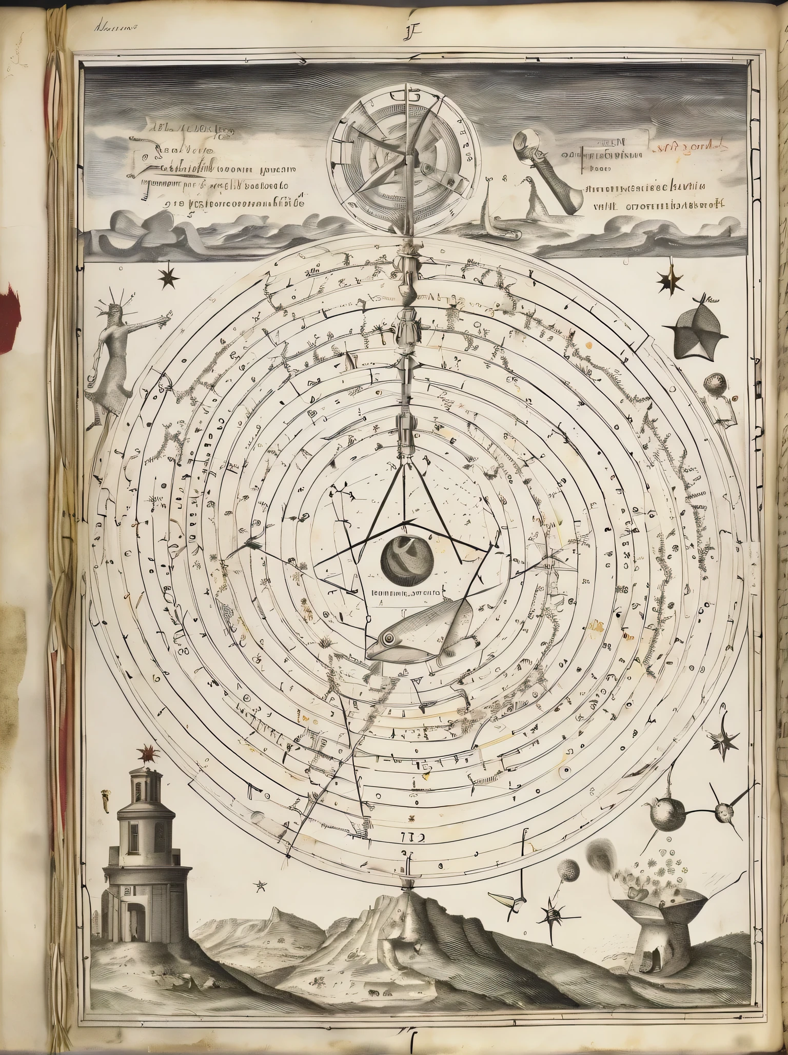 An alchemical manuscript page adorned with celestial constellations and planetary alignments invokes the ancient practice of astrological magic, melding cosmic forces with alchemical transformations:1.4, alchemical manuscript page:1.2, celestial constellations:1.2, planetary alignments:1.1, ancient practice:1.1, astrological magic:1.1, cosmic forces:1.0, alchemical transformations:1.0.
The alchemical page contains a schematic diagram reminiscent of intricate clockwork, reflecting the blend of ancient technology and mystical symbolism that characterizes alchemical tradition:1.4, alchemical page:1.2, schematic diagram:1.2, intricate clockwork:1.1, ancient technology:1.1, mystical symbolism:1.1, alchemical tradition:1.1.
Occult symbols intertwine with representations of ancient machinery on the alchemical page, suggesting a hidden connection between the manipulation of matter and the unseen forces of the universe:1.4, occult symbols:1.2, ancient machinery:1.2, alchemical page:1.1, hidden connection:1.1, manipulation of matter:1.1, unseen forces:1.1, universe:1.0.
The alchemical book page features an illustration of a sorcerer wielding an intricately designed staff, fusing the realms of magic and ancient technology in a single image:1.4, alchemical book page:1.2, illustration of sorcerer:1.2, intricately designed staff:1.1, realms of magic:1.1, ancient technology:1.1, single image:1.1.
An alchemical manuscript page displays a diagram of a mystical automaton, symbolizing the fusion of mechanical innovation and spiritual understanding that alchemy often sought to achieve:1.4, alchemical manuscript page:1.2, diagram of mystical automaton:1.2, mechanical innovation:1.1, spiritual understanding:1.1, alchemy:1.1, sought to achieve:1.1.
Gnostic symbols intertwine with depictions of ancient star maps on the alchemical page, evoking the connection between the cosmos and the pursuit of hidden truths through both Gnostic and alchemical practices:1.4, Gnostic symbols:1.2, depiction