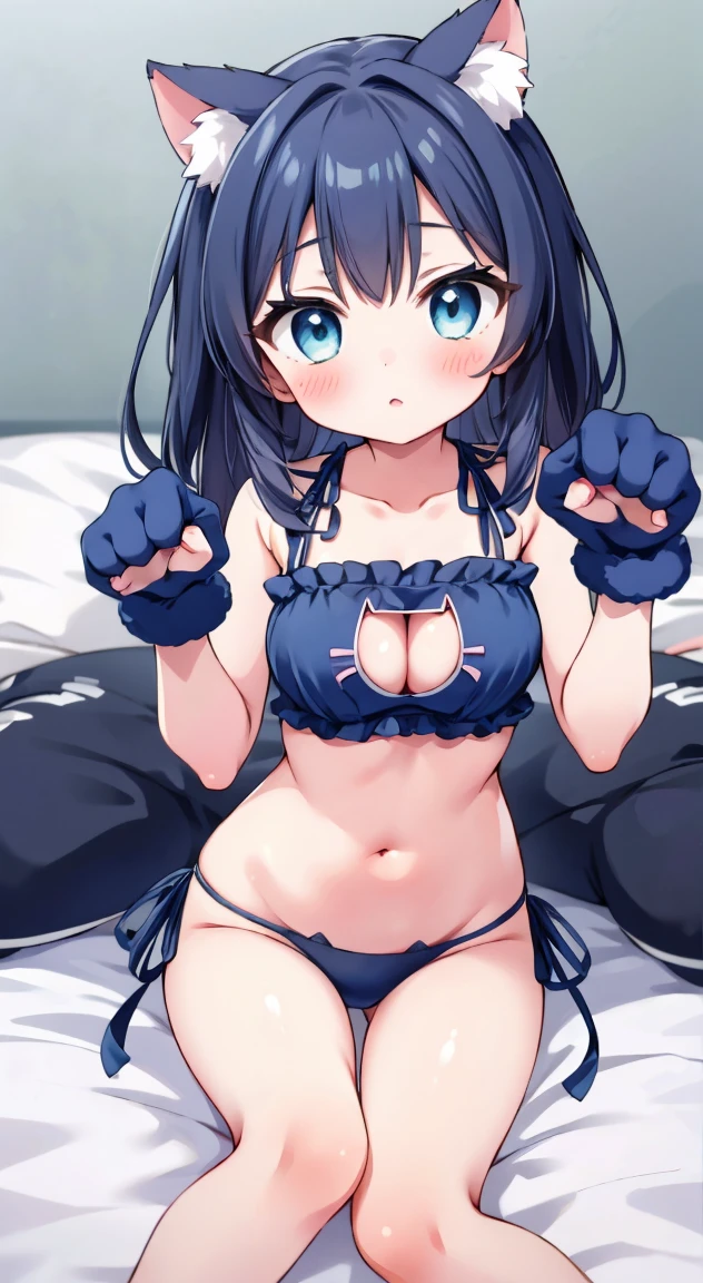 miyo murosaki,Lightblue Side tie panties,The ribbon is lovely, Ribbon Panties,Cats are good, Lace panties,,RandomColored,underwear,blush, full-face blush,masterpiece, Highest quality, (anime screencap:1.3),(shape), cute,(Simple:1), (anime:1.2),Solo Sharp Focus, 1 Girl, Cleavage,Looking at the audience,Sitting Girl,Sit flat on the floor with your legs bent back,PAW Pose,(Hand Paw Gloves),room,bed,(( pastel colour,Cat Lingerie 1.1)),Big Breasts,Beautiful breasts,Beautiful Hips,Accentuate your breasts,((pastel colour,Cat Lingerie 1.1)),,Puffy eyes,cute eyes,PAW Pose,（Cat ears 1.1）,