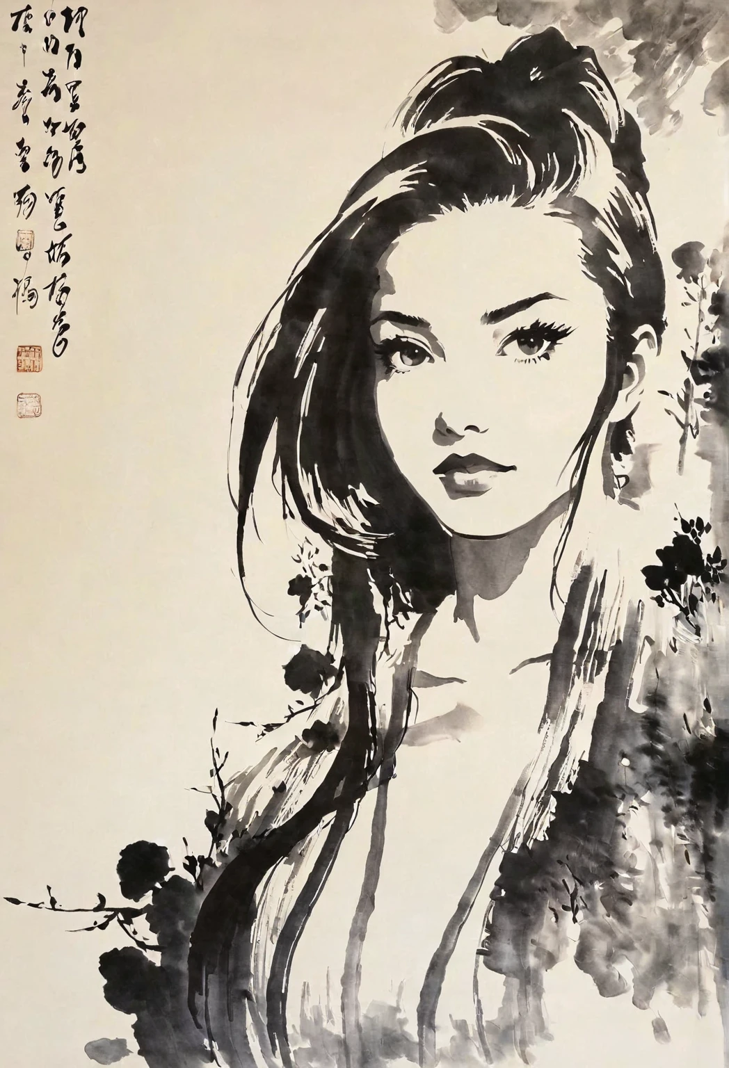 (ink:1.3), 1girl, vivid colors, ink_wash_painting,