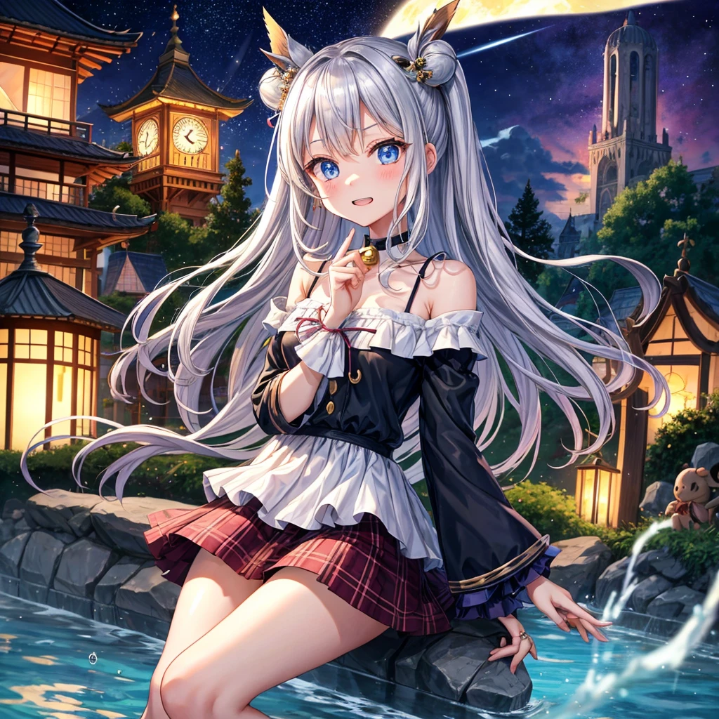 (masterpiece,wallpaper),high resolution,One girl, fire Fly \(Honkai: Star Rail\), Black knee socks, hair band, Gradient Skirt, hair ornaments, blouse, Ruffled collar, Cropped jacket,Arcade,casino,Detailed eyes