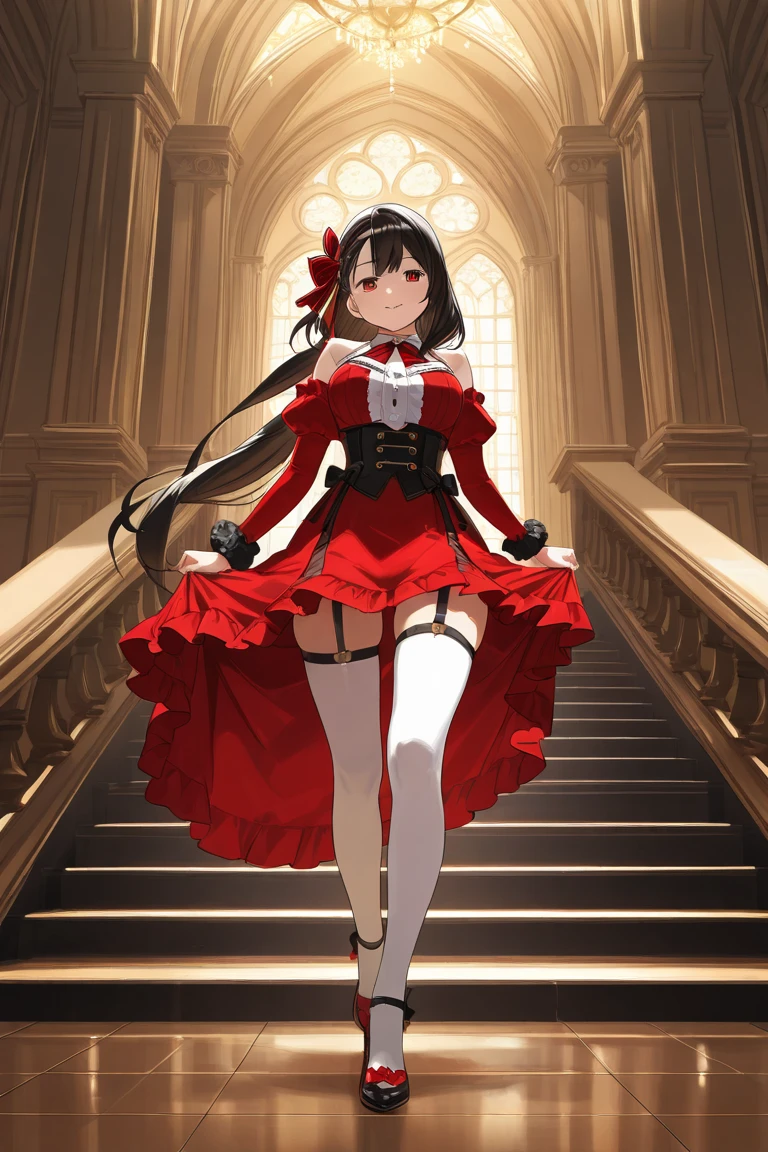 best qualityer，tmasterpiece，Ultimate resolution，downy，Extremely colorful，Woman in Red，shackle，Cord，guillotine，execute，Kneeling pose，The barefoot