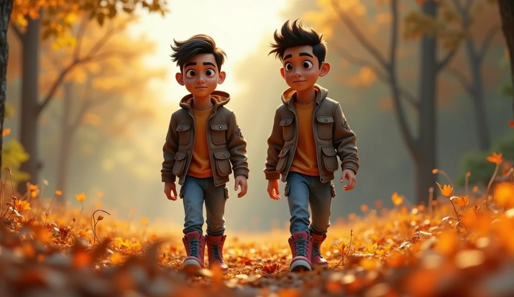 Boy walking side and tham front angle