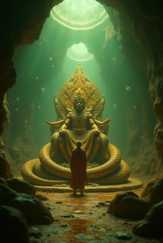 A deadly mimic (AD&D) is transforming from an eldritch horror of tentacles and teeth, back into a golden Buddha statue. Bones litter the surrounding dungeon