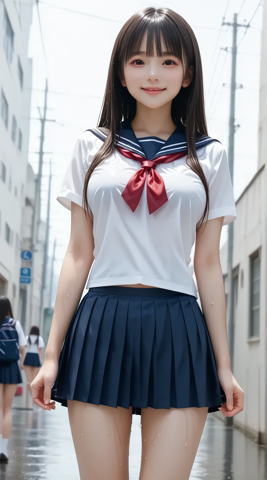  Full Body Wet Japanese Female  School Student 、two asian women in セーラー服, (Strong sexual desire)、smile、Full Body Wet School Uniform ,   Full Body Wet Japanese Female Junior High School Uniform 、 lots of semen 、 Black Knee High Socks 、( back view、upskirt、 low angle shot)、Real young idols ,   wet sailor suit、Wet school uniform、  Weary Navy Pleated Skirt、 Wet Japanese Female Middle School Student Closeup 、 Sailor Suit worn by Japanese Female Middle School Student with Full Body Wet 、 wet school swimsuit、 realistic atmosphere， Wet Cute Girl ，Young face， Wet Cr Suit 、 Big Breasts with Wet Tight 