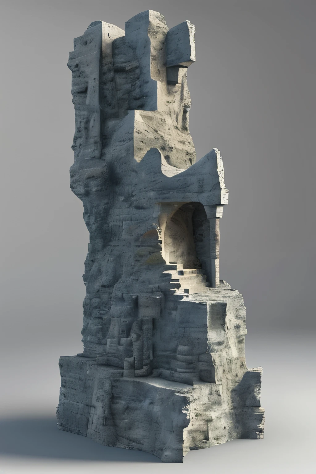   masterpiece  ,   Better quality,landscape,Sculpture,project,  Raymond Duchamp-Villon style , Rock and Celtic Ruins  ,  Create as if it were a full 3D prop rendering  ,   scene on a white background as a 3D rendering of a 3D game development concept reference