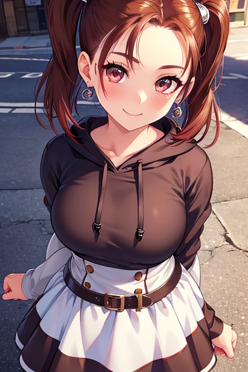 Jessica,  shiny maroon hair,  twin tails, ( beautiful brown eyes、 center split)、smile、 super detailed eyes、 very detailed face ,  highly detailed eyes ,cowboy shot,、(Alone,  One Girl )、 ,Master Piece,  top quality ,  high res, masterpiece , 





 top quality 、
Anime, short hair with shadows,   hoodie,  computer, streamer,  street style 