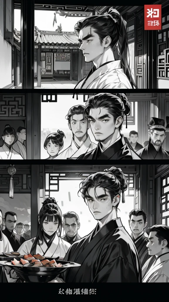        comics、Black and White、4 scenes、Chinese style、The final scene of the barbecue