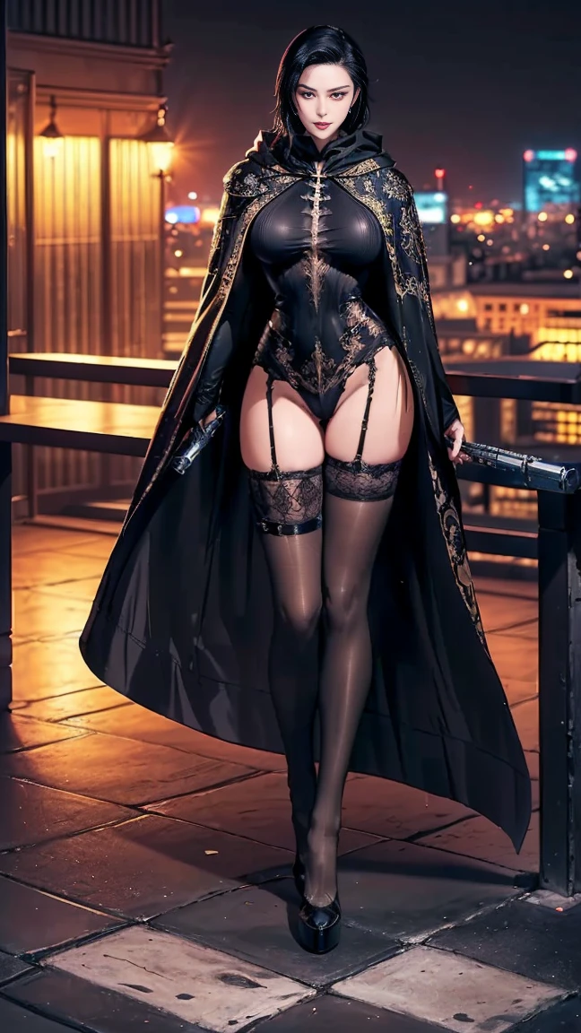 Charming beauties、Black dress、black pantyhose、charming oval face、二重まぶた、Clear eyes、red lipsticks、Beautiful thin legs、toned ankles、The ultra -The high-definition、The ultra-detailliert、Elegant standing figure、Create a slender lower body curve、Expressing adult femininity、top-quality、8K、ultra-detailliert、soio、9 head body、Night、Move ki、The Darkness、seductiv、brainwashed、Evil Fall、Blackening、dark、Dark