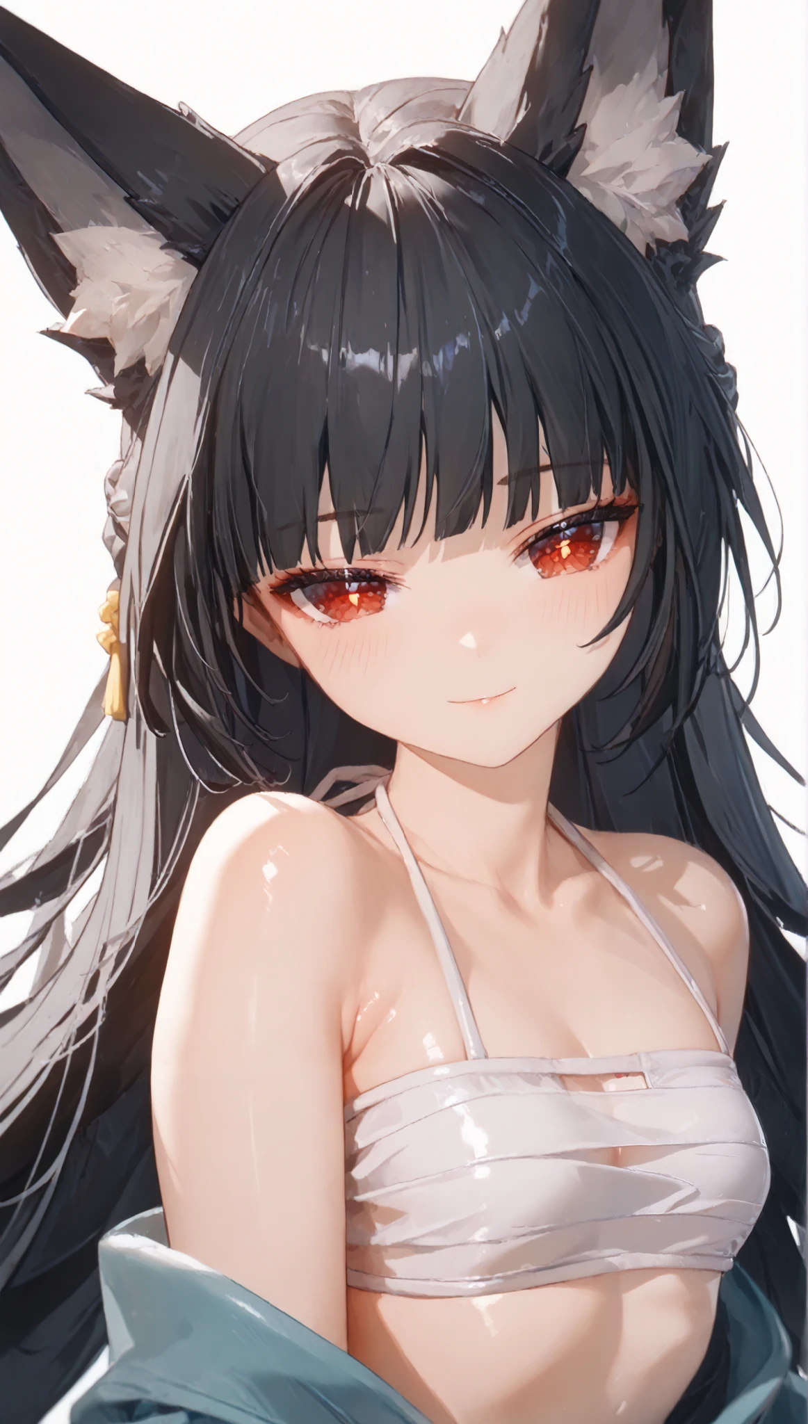 Score_9,Score_8_up,Score_7_up, woman, (((anime))), source_anime, ((( bikini))), (tube top type), top quality eyes, detailed texture, ((white background)), big , plump, erotic smile, nsfw, soft body,
(musterpiece), (best quality), (score_9, score_8_up, score_7_up), very detailed eyes, expressive eyes, perfect face, very detailed face, highly detailed face, beautiful girl, 8K, beautiful girl, (white background:1.3), delicate and beautiful face and eyes, dark intense shadow, 1 girl, solo, vtuber style, cool girl, chest sarashi, miyabihoshimi, miyabi hoshimi,animal ear fluff, animal ears, black hair, bright pupils, fox ears, fox girl, half updo, long hair, red eyes, sidelocks, white pupils,ero, long sleeves, small chest, clavicle, cleavage, half closed eyes, blush, shy, Shiny Oiled Skin, (full body), armpit, pov chest,