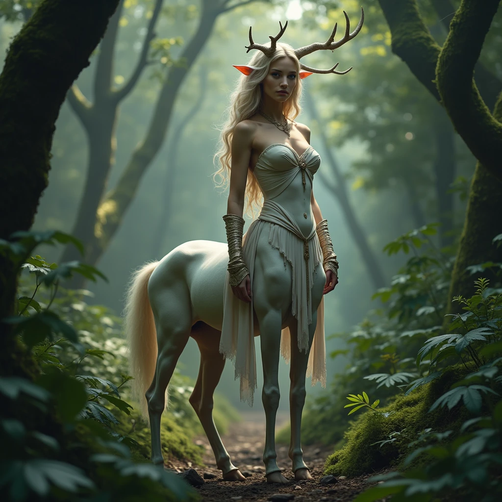 (masterpiece, best quality), intricate details, realistic, photorealistic, a close up of a woman wearing earrings, inspired by Emma Andijewska, draped in crystals, silver color, long earrings, sandra chevier, huge earrings, 2019, blue-eyed, platinum jewellery, earring, flawless structure, silver earring, deer antlers,smiling,deer