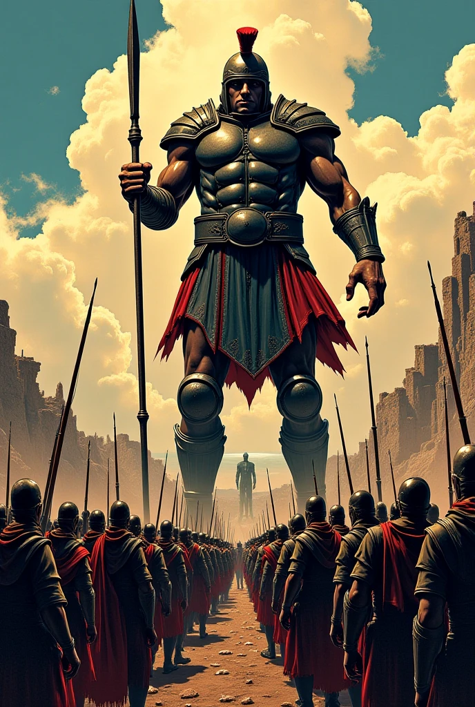 - **Quadro 2:** Goliath challenges the Israelites to choose a champion for a single combat.
- Goliath: "Choose a man to fight me! If I win, we will be your servants; If I win, you will be ours!"
create a pencil drawing