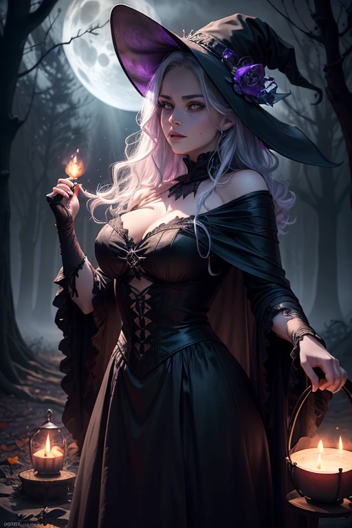 I want an albino in anime , Well proportioned chubby girl with good hips Red eyes and semi-curly hair She is a witch dressed in black She is imposing but very seductive She is of a thick build with wide hips and large breasts With unmatched beauty 