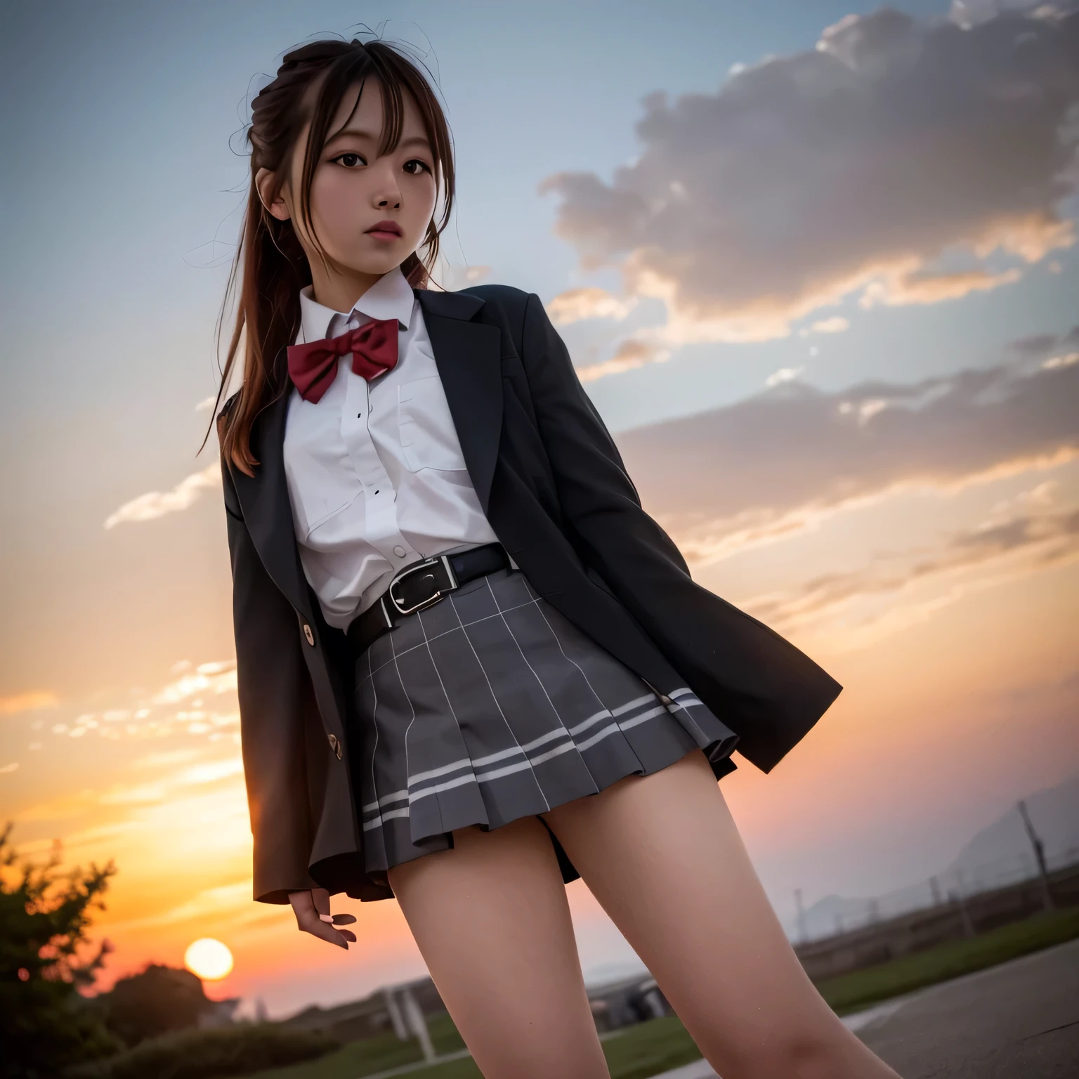 (masterpiece, best quality:1.2), cowboy shot, solo, 1girl, yukinoshita yukino, ((:P1.4)), ((looking at viever:1.4)), ((Sky from below:1.4)), ((full body)), (standing:1.4)), yukinoshita yukino, school uniform, black jacket, plaid skirt, ((thighhighs)), outside, ((blushing:1.4)), ((black loafers:1.4)), sunny day, (ahegao:1.5), (rolling eyes:1.5)