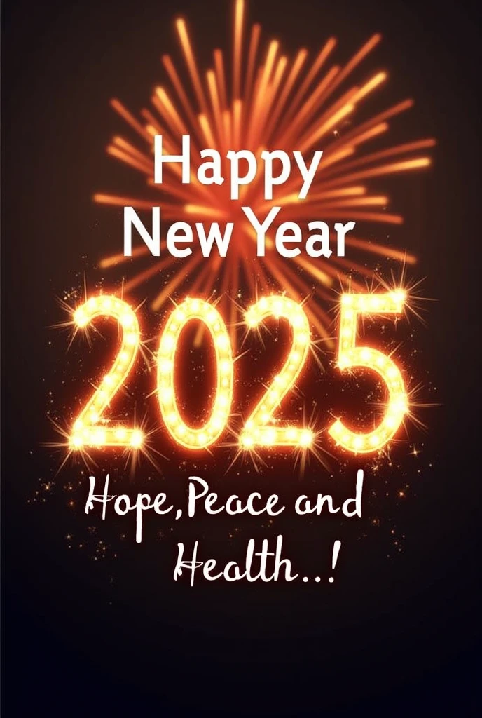 Make an inscription Happy New Year 2025 with the words Hope, Peace and Health. Background fireworks. Happy New Year Theme. #New Year