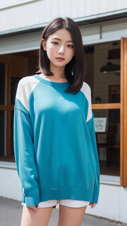 pretty girl wearing turtle neck in college