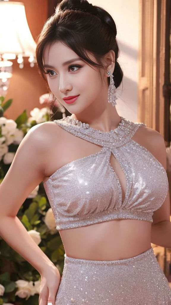 ((Best Quality, 8K, Masterpiece: 1.3)), 1 Girl, Slim Abs Beauty: 1.3, (Hairstyle Brown Hair Shortcut, Big: 1.2), Dress: 1.1, Super Slender Face, Delicate Eyes, Double Eyelids, Smile, Home, Raw Photo