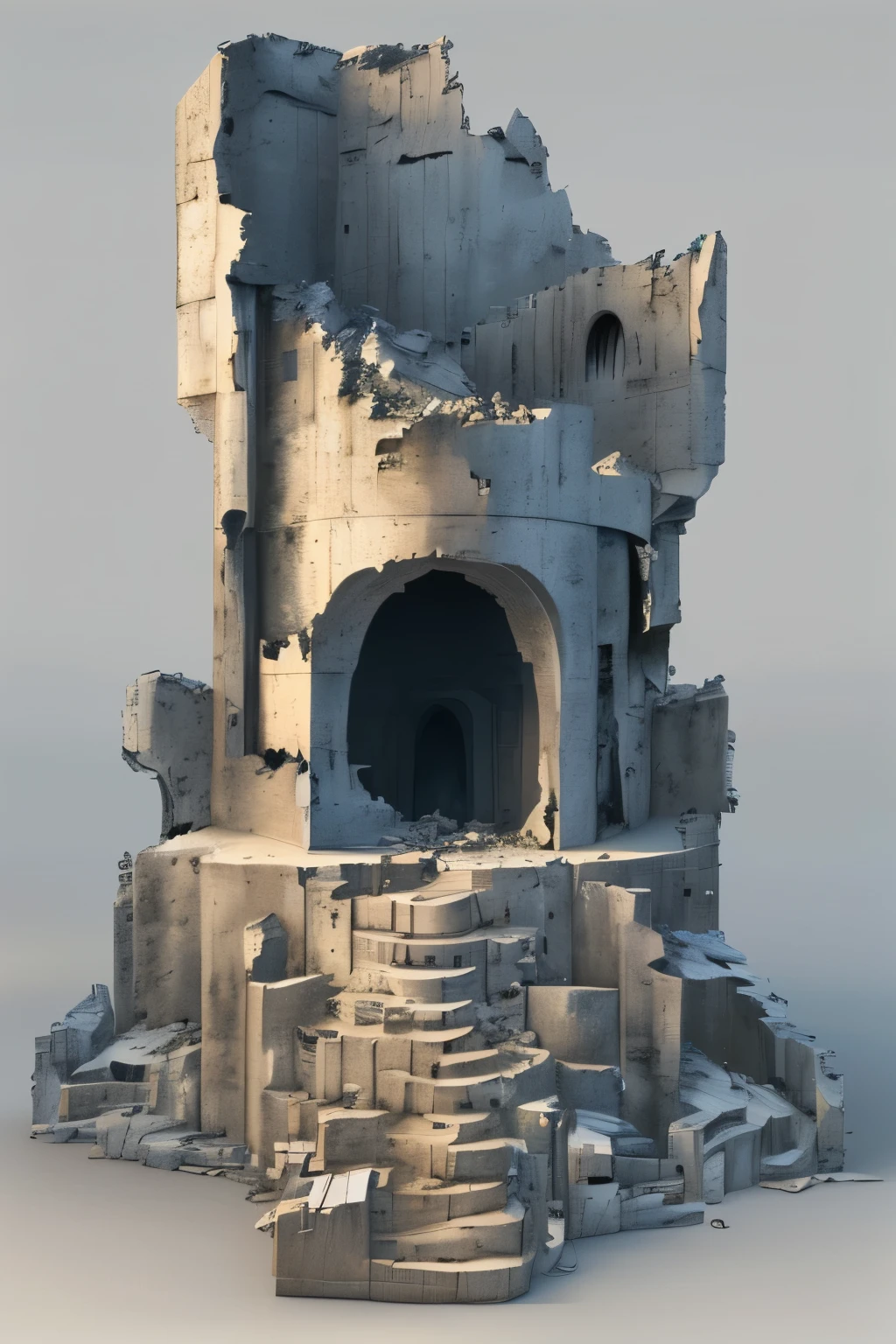   masterpiece  ,   Better quality,landscape,Sculpture,project,  Raymond Duchamp-Villon style , Collapse of a Celtic ruin ,  Create as if it were a full 3D prop rendering  ,   scene on a white background as a 3D rendering of a 3D game development concept reference