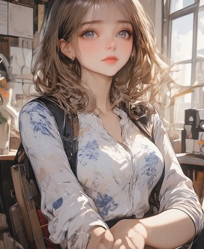 (1 girl) 、Create an "school" scene where a beautiful dark gray-eyed Japanese young highschool girl .gold color highlight hair,ash gold color hair,hairstyle、 (Flat Color:0.8),(((upper body))),(ultrafine sketch line art:1.5),(dynamic angle),(upper body)
BRAKE
、 1 girl, alone, ((sitting)),(dynamic angle:0.9) 、1woman 、 (dutch angle ,dynamic pose:1.3) 
break  
、beautiful absurdres 、highres extremely detailed 、high quality 、simple background 、4K 、8k 、wallpaper 、
break 
  , (( from below )),cute face, top quality，​masterpiece、17years old
