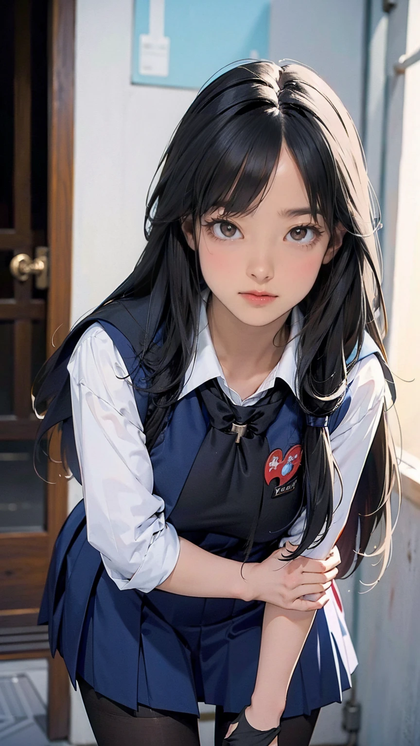 high school girl、classroom、Window seat、Upper Body、Daytime、One hand is being pulled、A little forward、A little surprised face