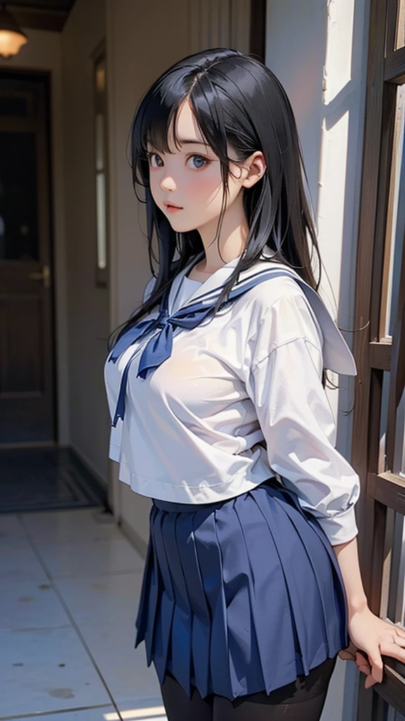 ((top-quality))、((masterpiece))、girl with、Formal-up、a blond、Blue eyes、gals、beautiful detailed eyes and face、pretty skin、Realistic、a very cute、18year old、School swim wear(Dark blue color、Simple design、Matte texture、Wrinkle、Wet、Polyester material、shadings、)Wet body、Anime Face、Beautie、Facing the front、big eye(Beautiful fece、Anime Face、Clear eyes、Fine details、beautidful eyes)Well-formed face(Beautiful nasal muscles、Perplexed、sharp mouth)full of sweat、sodden、Wet feeling、Background with(sunny sky、takeout)、8K picture quality、perfectly proportions、A slender、red blush、female focus on, hair adornments,length hair, Look at viewers,pissing、お漏らし、pee、getting wet