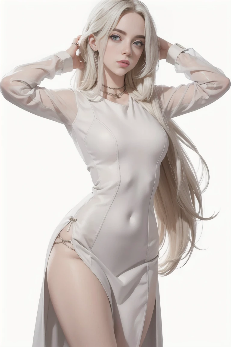(best quality, masterpiece, highest detailed) realistic white hair, detailed yellow eyes color, detailed pupils, colorful, bushy hair, beautiful eyes, bushy poni hair, angel, detailed outfits, gold ring, luxurious outfits, nice clothes, pale skin, white skin, big breast, beautiful ass, fitness body, wear plain cloth, without wearing underwear, mouth open, thin lips, pink lips, pointy, beautiful, revenge face, serious face, teen face, young, young face, beautiful face, cute, cute face, realistic, remove background, light particles, hotel room