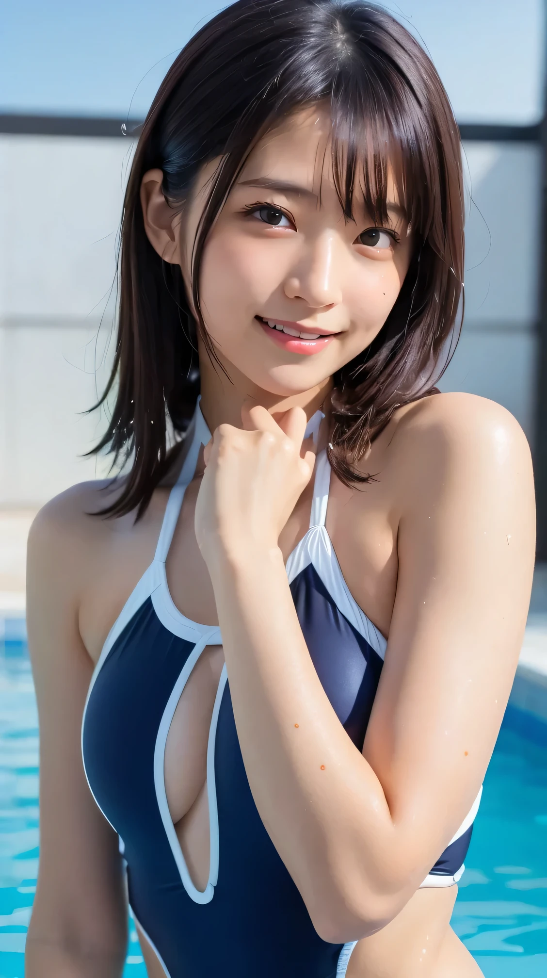 
((スポーツ swimsuit:1.3)),  swimsuit, Skin color, big , smile, (8k,  RAW photo,  top quality , masterpiece:1.2), masterpiece, super  Details,  super high image quality, (  Real and Photorealistic Pictures:1. 37),  High Resolution RAW Color Photo ,  is very delicate and beautiful, highly  Details, 8k wallpaper, wonderful,  Details, Very, very  Details, very  Details skin, Very thin fingers , very  Details nose, very  Details mouth,  Perfect Anatomy,  upper body, swimming, transparency, tiny  swimsuit,  Nogizaka Idol,  Korean idol, Idol sculpture&#39;S Pose, 18 years old, cheap, Cafe,  restaurant ,  Italy, deer,  Australia , break ((Upper eyelid)), ((angle the above: 1. 3)), the above,  staring at the camera,