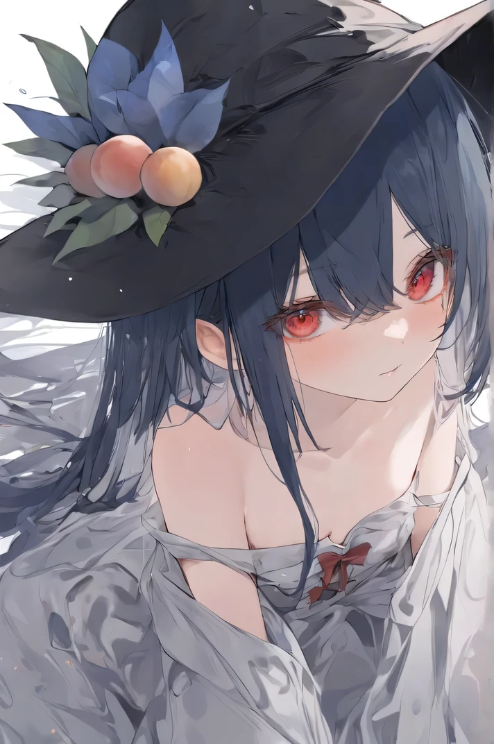  Top quality  ，  Best Quality ，  Official Art  ，cool, beautiful， Very Detailed （Fractional art 1 .2），most detailed，  a girl ，  expressionless faces  ， Dark blue long hair   ， wearing a wizard hat，  dark red eyes  ， Seductive Expression ,   background box is partially drawn,   Very Detailed  ,   high detail  ，，Bare shoulders， strapless