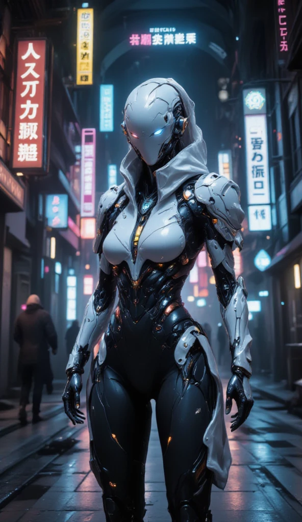 In the world of Warframe, Johanna de Armas emerges as a young woman, her form encased in a neon genesis evangelion style plugsuit, a testament to advanced futuristic exoskeletons. The exosuit, a fusion of futuristic baroque and rococo cyberpunk, is a marvel of design, featuring a white puffer jacket that adds a touch of elegance to her formidable appearance.
She stands in an opulent gothic cyber church, bathed in neon lights that cast dramatic shadows, emphasizing the off-center composition of the scene. The atmosphere is thick with the essence of retro cyberpunk art, reminiscent of the works by Keos Masons, and the painting style of Richard Gerstl, known for his vibrant expressionism and emotive, psychological intensity.
The street art and graffiti around her, with their vibrant colors and urban themes, reflect an 80's inspired synthwave aesthetic. The scene is a tapestry of neon, vibrant, and detailed elements that capture the essence of retro futurism. The shallow depth of field, vignette effect, and highly detailed rendering create a moody, epic atmosphere, reminiscent of a high-budget cinematic production.
The bokeh effect, cinemascope framing, and the addition of film grain give the image a grainy texture, enhancing its cinematic quality and adding to the overall gorgeousness of the scene. This is a world where technology and art collide, creating a visual spectacle that is both intense and beautiful.