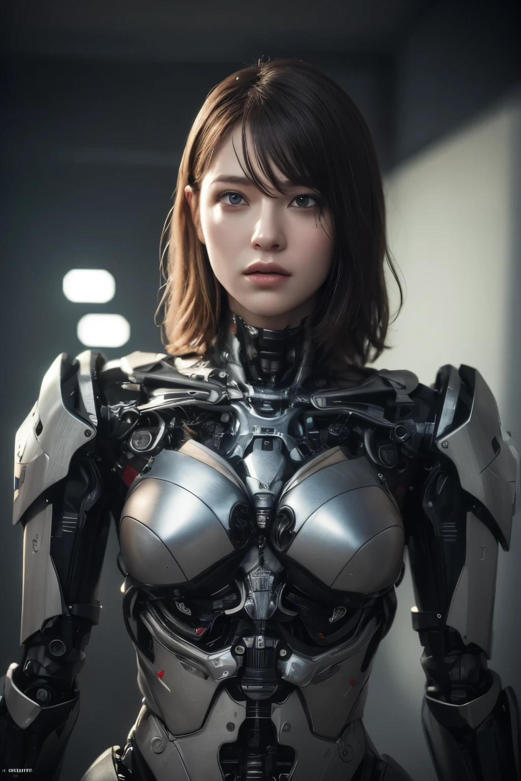 Textured skin, Very detailed, Attention to detail, high quality, 最high quality, High resolution, 1080P, hard disk, beautiful,(War Machine),beautifulサイボーグ女性,Mecha Cyborg Girl,BATTLE MODE,Girl with a mechanical body　Black Hair　Short Hair Boyish　　Sweaty and wet face　The change is over　Met Off　Steam coming from the head　Steam coming out of the whole body　Painful expression　Please open your mouth wide　Snug-fitting headgear　Black Inner Suit　Full body portrait　Rear View