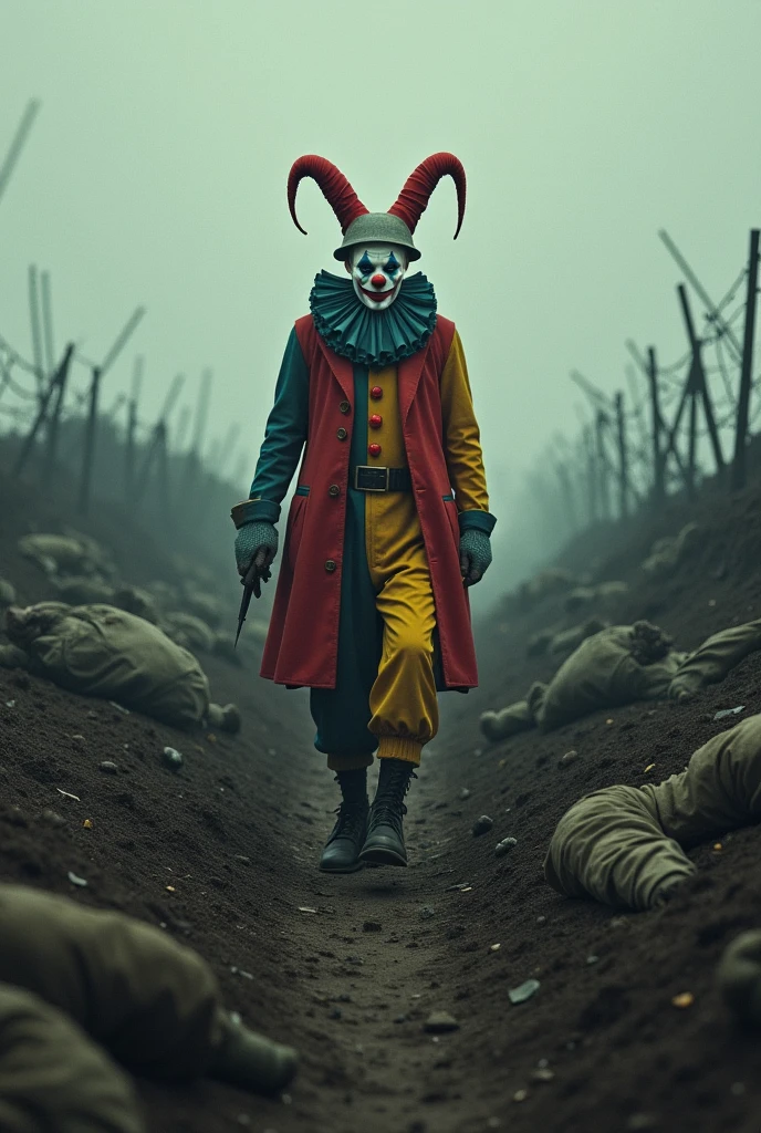 ((Low angle ground view)((Vintage FARMING HORROR magazine)) ((color news photo)) of a (srawman realistic looking human figure SCARECROW wearing clown JESTER clothing)BREAK(in tall field) BREAK((ominous sunset light) (phi ratio composition)(Perfect perspective)(wide angle lens) in the ((WPA photos)BREAK(post-processing: oversharpen, expert dodge and burn, ISO 400 color film noise, corner darken vignette) <lora:BetterHands:2> <lora:DepthOfFieldSliders:0.7><lora:HDhelper:0.3> <lora:ExposureControl:0.8> <lora:horror_slider_v7:0.9> <lora:EmotionSliders:-2> <lora:MoreDetails:0.4> <lora:Saturation:0.3> <lora:Film-Grain:0.5>