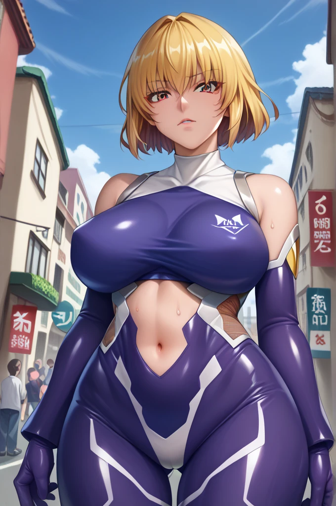  interruption source _Anime, viewers sweat a lot, 1 girl, bangs, underbust,  THIG-LENGTH SOCKS,large breasts, (taimanin suit), (two breast), , dark alleyナイトシティ,  taimanin suit, body suit, beautiful detailed eyes, ガニ股, latex, leotard, Konpaku youmu,