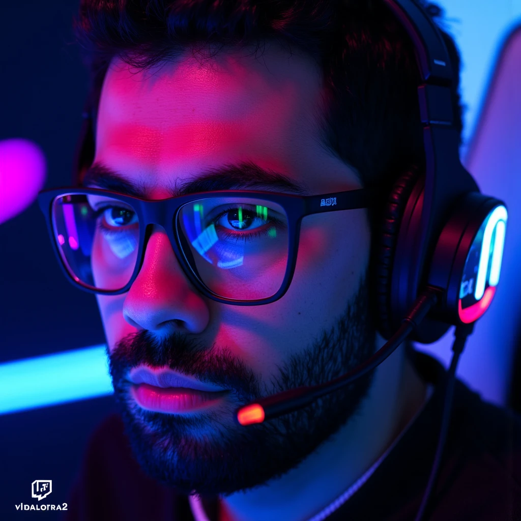 ((Masterpiece)), (ultra-detailed), (8k resolution), A dynamic **Twitch avatar** of **Pivalora2**, styled for a professional e-sports vibe. The composition features a close-up of **Pivalora2’s face**, wearing **black prescription glasses** with a sleek, modern frame that reflects faint **RGB lighting** from a professional gamer headset. His expression is confident and focused, showcasing the determined attitude of a competitive gamer.  

The background is minimal yet vibrant, incorporating a **blurred neon glow** in hues of blue and purple, inspired by the energetic ambiance of gaming arenas. The lighting is sharp and cinematic, with highlights on his glasses and headset for a polished, high-quality appearance. The design integrates a **subtle Twitch logo-inspired outline** or **stylized gamer tag (Pivalora2)**, placed at the bottom corner for branding.  

Perfect for Twitch use, this avatar blends professionalism with personality, capturing the essence of **e-sports competition** in a bold, engaging way. **(Twitch avatar, e-sports branding, RGB lighting, cinematic focus, neon accents, professional design)**.  