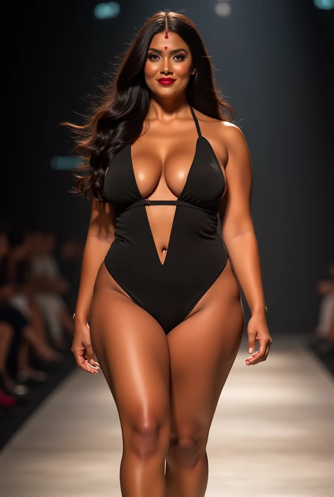 8k RAW photos, Highest quality, masterpiece, Ultra-high resolution, 3d, Realistic, One girl, black_hair, wearing a tight bikini, High leg T-back, length_hair, nose, Natural skin texture, Detailed eyes and face, lips, Beautiful feet, standing on the station platform, ((Blurred Background)), Huge breasts,