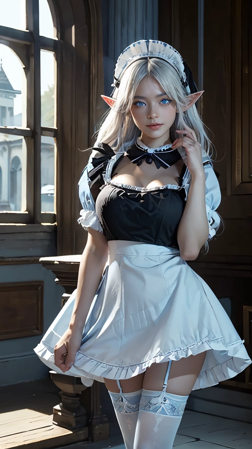 <lora:al_belfast_costume:1> belfast, 1girl, best quality, masterpiece, white hair, maid, realistic, photograph