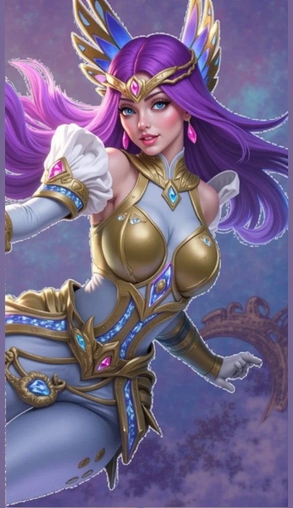 A woman in a purple bikini and a gold helmet posing lindo, gray hair, (obra-prima: 1.2), (melhor qualidade: 1.2), , perfect lighting, neste, corpo suado, seios grandes, mulher, 8k, perfect hands,((obra-prima)), (melhor qualidade) textura, ivy, throne room in the background, 8K image quality, Masterpiece