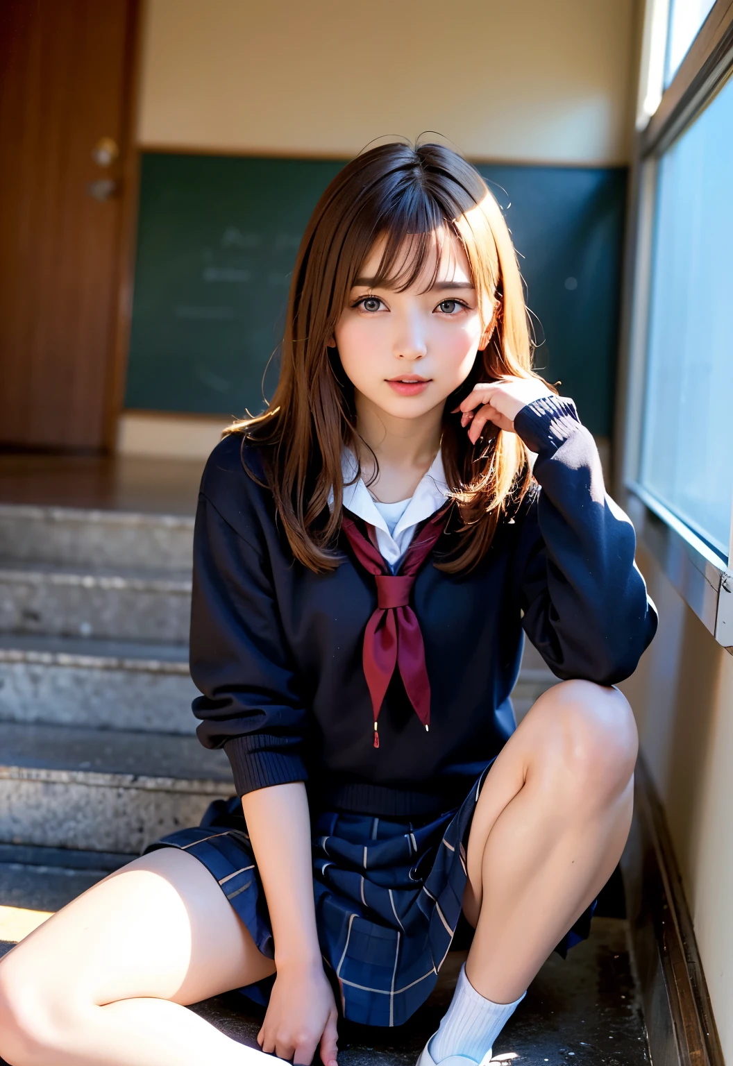 8K, RAW portrait (japanese woman),masterpiece、Photoreal:1.2、realistic, ultra high resolution, highest quality, real life photos ,( in the evening :1.1),
((((1 female:1.5))))、(cute face:1.3)、japanese woman部屋で、
、big, beautiful, fine eyes, black hair,(Depth of written boundary:1.3)、(realistic skin texture:1.3)、(An immersive atmosphere:0.8、chiaroscuro:1.2) 、(((look viewer:1.4)))、((embarrassed look:1.4))、((red cheeks:1.3))、((from belowの天井:1.2))、(smile:0.8)、((woman rolling up her skirt))、((from below:1.13))、((close-up of genitals:1.49))、((Pants with emphasis on the photo))、((spread your legs to the side:1.4))、defMaki, blue blazer, Striped blue bowtie, long sleeve, plaid mini skirt, blue mini skirt,