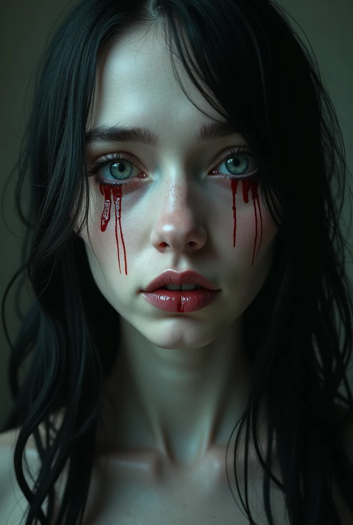 A hot girl, raped, blood in her eyes insted tear, and she is dead, eyes relise blood