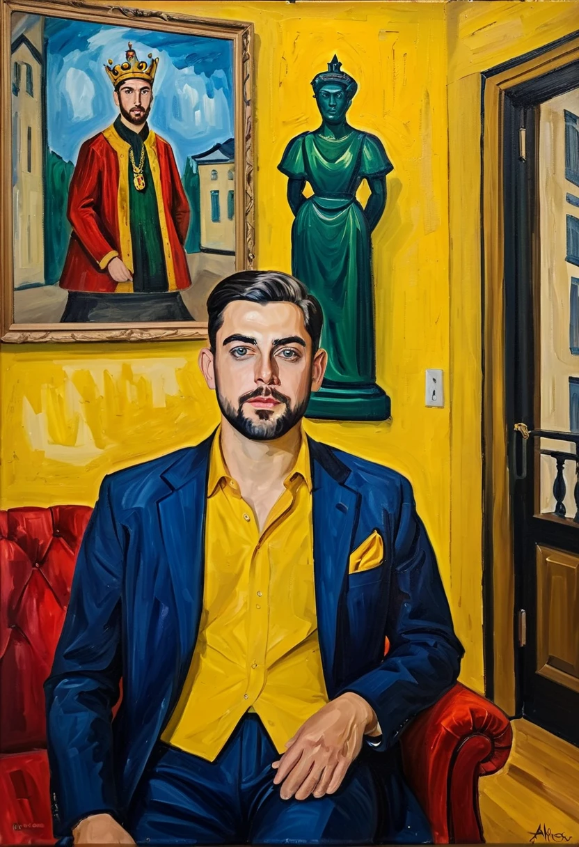 oil painting of @alexmd  , man in the king apartment, expressionism style