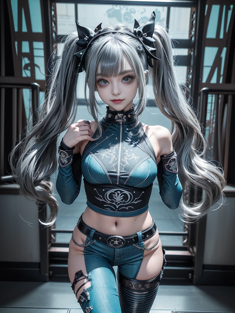 (photorealistic:1.8, highest quality:1.8,8K masterpiece:1.8,High resolution,muste piece:1.8),One 23 year old woman,BDSM,(blue playsuit,choker,stockings,T-back,Cleavage cut),beautiful detailed blue eyes:1.7,double eyelid:1.6,beautiful skin:1.8, (looking at the camera:1.2),(View from the front:1.3),( midium hair:1.2,Beautiful shining blue lime hair:1.5), expression(Stoic:1.3,face turns red:1.3),Pause(Kneeling,Seductive pose:1.5),(Moderate chest:1.3),background(snowy mountain area:1.5),(detailed perfect face),anatomically correct,7 head and body,normal hands:1.5,normal finger:1:5,normal feet:1.5,(cameltoe)