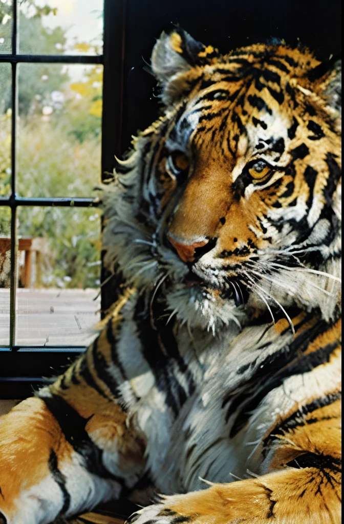 a close up of a tiger sitting on a black surface, a detailed painting by Kanō Tan'yū, trending on zbrush central, qajar art, ((tiger)), style of takato yamamoto, from kehinde wiley, kehinde wiley, a tiger, takato yamamoto aesthetic, tiger, anthropomorphic tiger