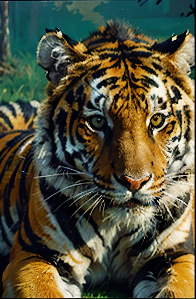 a close up of a tiger sitting on a black surface, a detailed painting by Kanō Tan'yū, trending on zbrush central, qajar art, ((tiger)), style of takato yamamoto, from kehinde wiley, kehinde wiley, a tiger, takato yamamoto aesthetic, tiger, anthropomorphic tiger