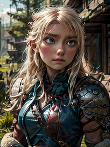 Astrid Hofferson, how to traín dragon, viking,  blonde, ,cute face makeup,  blue eyes 