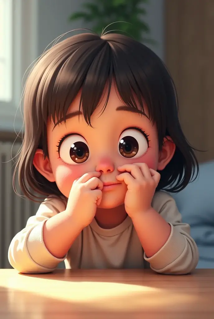 child，Girl picking her nose，Insert fingers into nostrils
