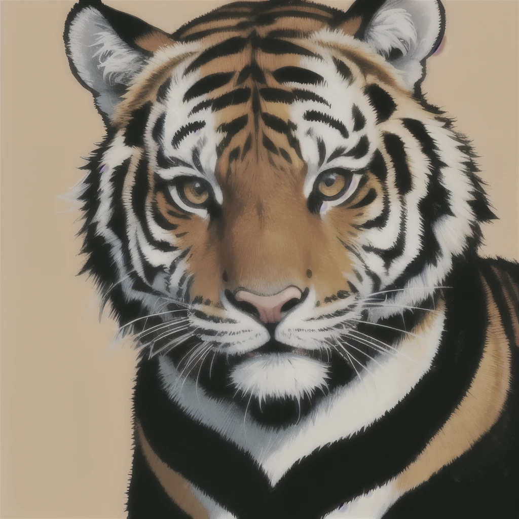 a close up of a tiger sitting on a black surface, a detailed painting by Kanō Tan'yū, trending on zbrush central, qajar art, ((tiger)), style of takato yamamoto, from kehinde wiley, kehinde wiley, a tiger, takato yamamoto aesthetic, tiger, anthropomorphic tiger