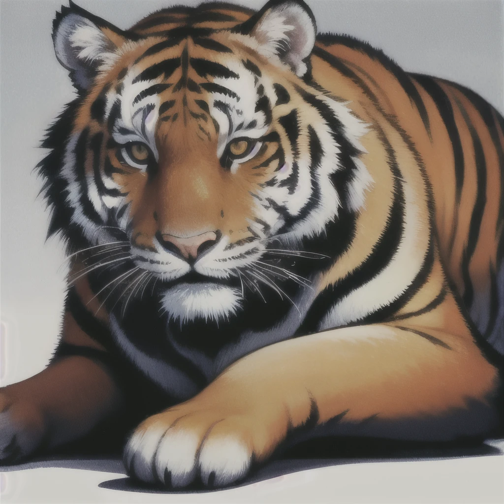 a close up of a tiger sitting on a black surface, a detailed painting by Kanō Tan'yū, trending on zbrush central, qajar art, ((tiger)), style of takato yamamoto, from kehinde wiley, kehinde wiley, a tiger, takato yamamoto aesthetic, tiger, anthropomorphic tiger