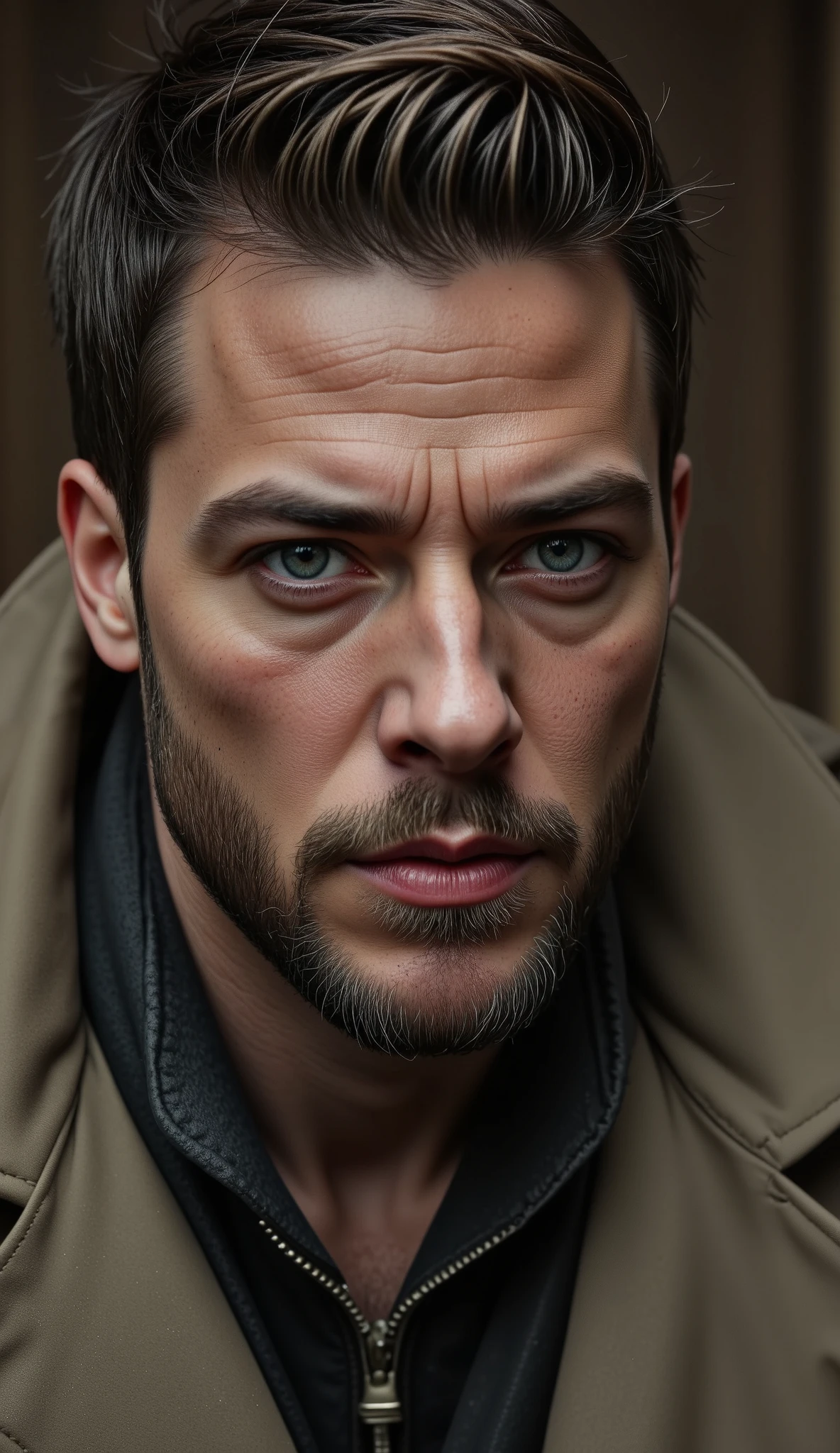 plano gran general, alejado de la cámara, cuerpo entero, anatómicamente correcto, a man in a trench coat and scarf, detailed portrait, beautiful detailed eyes, beautiful detailed lips, extremely detailed face and features, long eyelashes, dramatic lighting, moody atmosphere, cinematic, chiaroscuro, muted color palette, dramatic shadows, high contrast, photorealistic, 8k, ultra-detailed, masterpiece, (best quality, 4k, 8k, highres, masterpiece:1.2), ultra-detailed, (realistic, photorealistic, photo-realistic:1.37), HDR, UHD, studio lighting, ultra-fine painting, sharp focus, physically-based rendering, extreme detail description, professional, vivid colors, bokeh