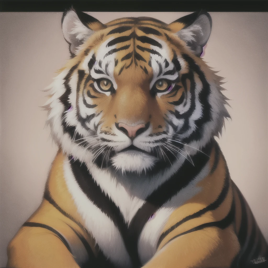 a close up of a tiger sitting on a black surface, a detailed painting by Kanō Tan'yū, trending on zbrush central, qajar art, ((tiger)), style of takato yamamoto, from kehinde wiley, kehinde wiley, a tiger, takato yamamoto aesthetic, tiger, anthropomorphic tiger