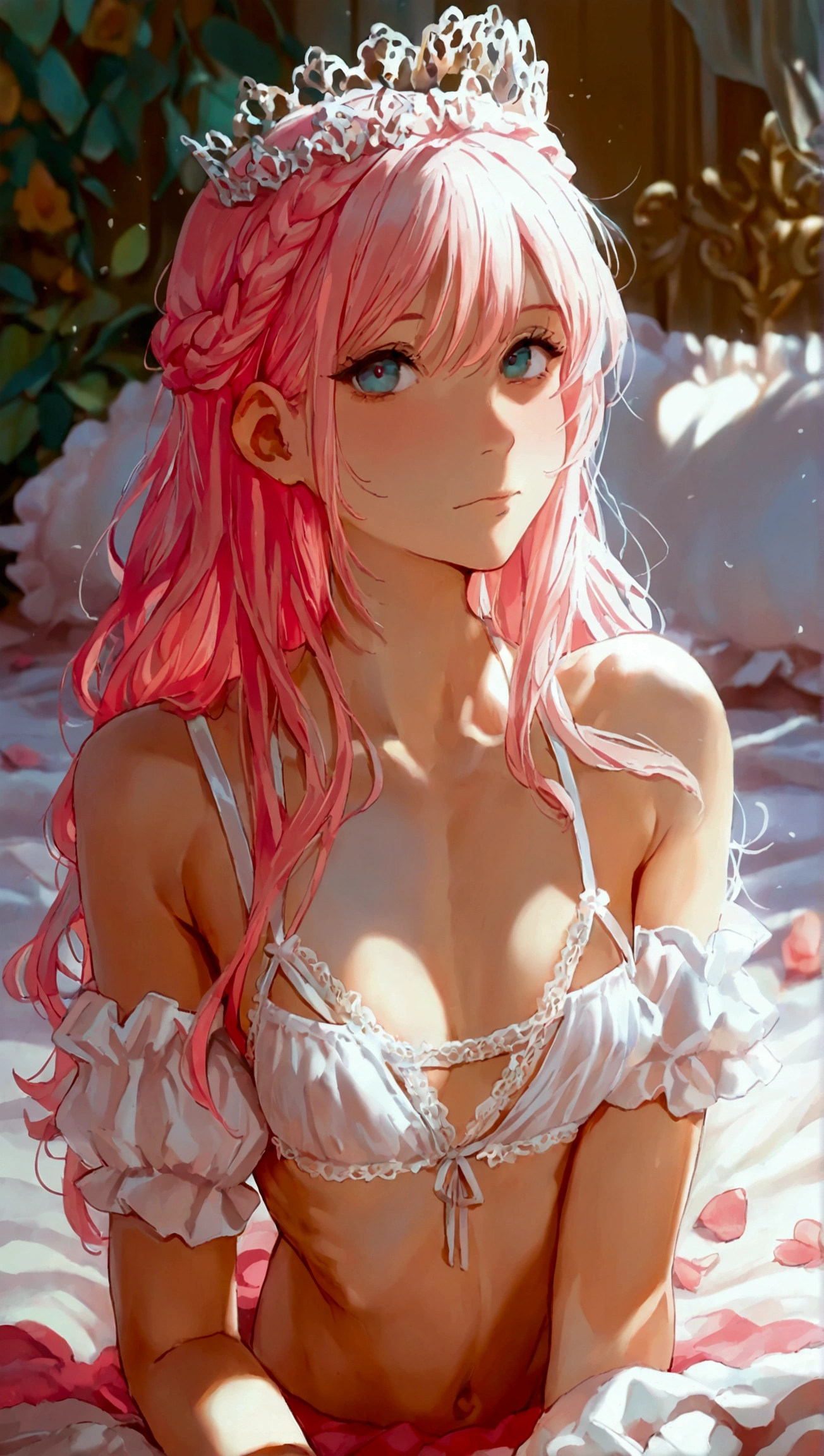 cute and sexy girl, pink hair, a bunny girl, ultra realistic, detailed lighting, anime, having